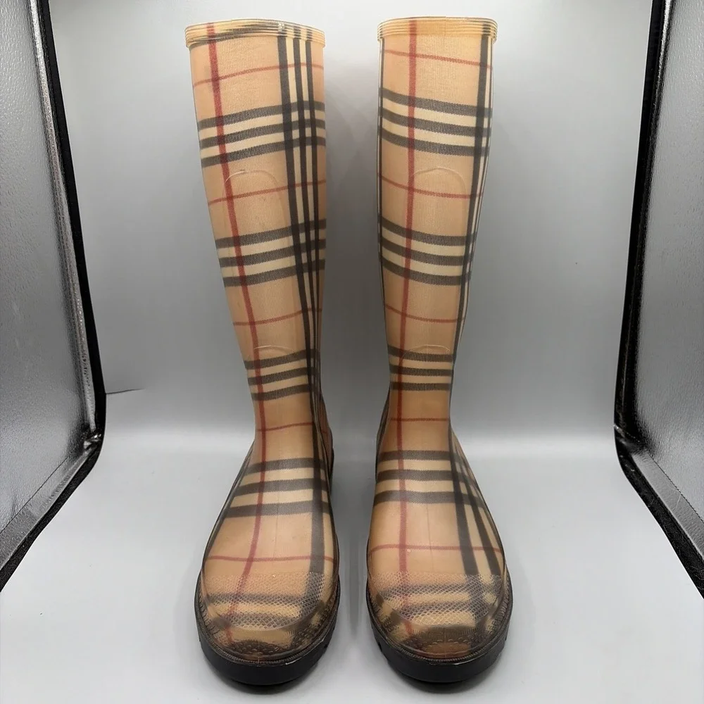 Burberry Rain Boots Womens US 6.5 EUR 40 nova check Plaid Tall wellington france